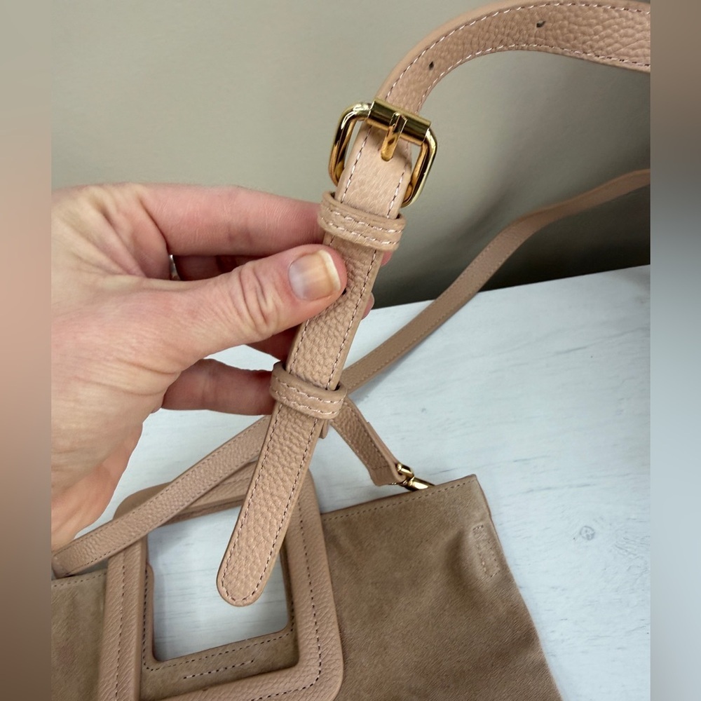 TMRW STUDIO Blush Milo Fold Over Suede Bag Crossbody Top Handle Anthropologie - Picture 6 of 15